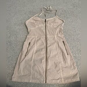 American Eagle Outfitters Light Beige Zip-Front Halter Mini Dress